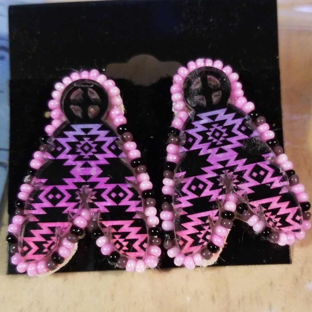 Twin Feathers Beaded Post Earrings